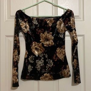 Suede off the shoulder long sleeve Floral top
